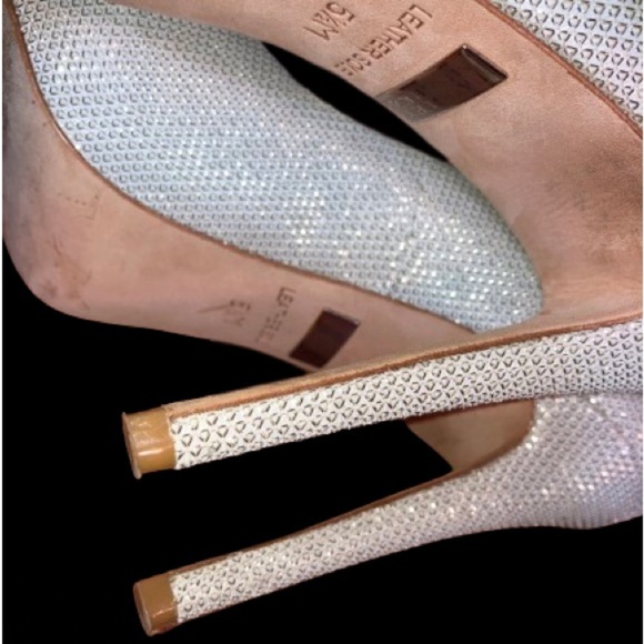 Badgley Mischka PeepToe leather silver sz 5 1/2 M - Picture 5 of 7